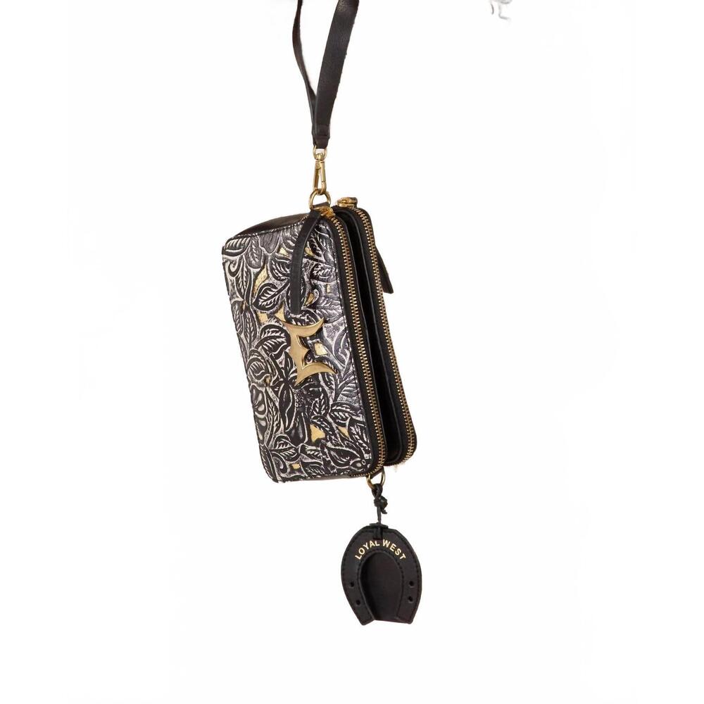 NEW LOYAL WEST shell mini purse in black floral leather - Picture 6 of 7